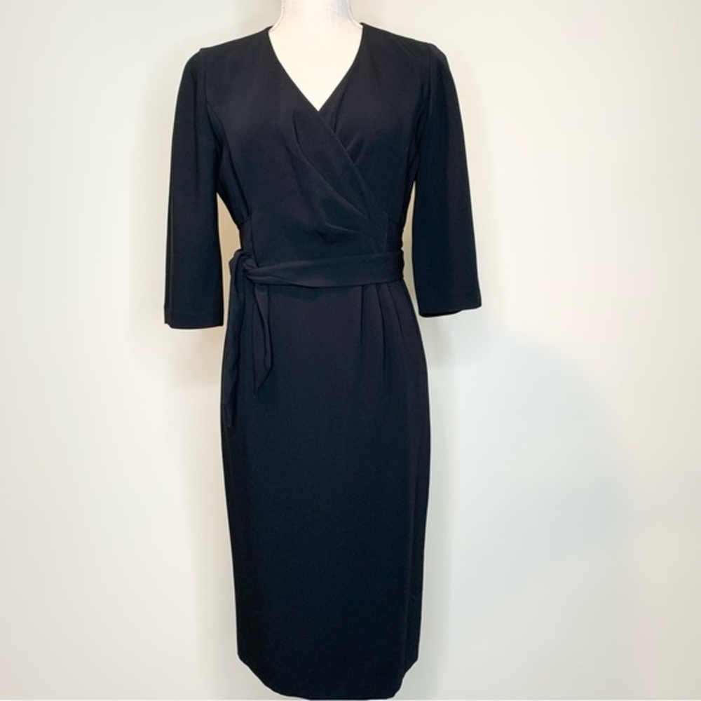 Talbots Petites Formal Black Faux Wrap Dress 4P 4 Petite